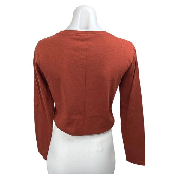 J.Crew Rust Brown Tie Front Knit Long Sleeve Blouse T-Shirt Sweater Top Size S - Picture 2 of 4